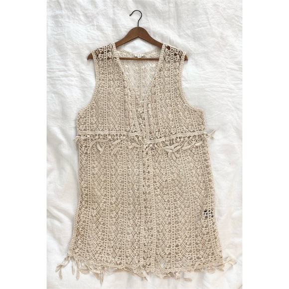 POL Crochet Fringe Duster Vest / Swim Coverup / Festival Boho Macrame - Picture 2 of 11